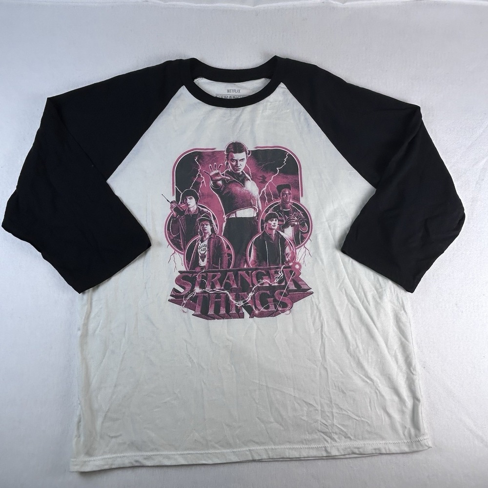 STRANGER THINGS T Shirt Netflix L‎ Women's Black /White Baseball 3/4 Sleeve